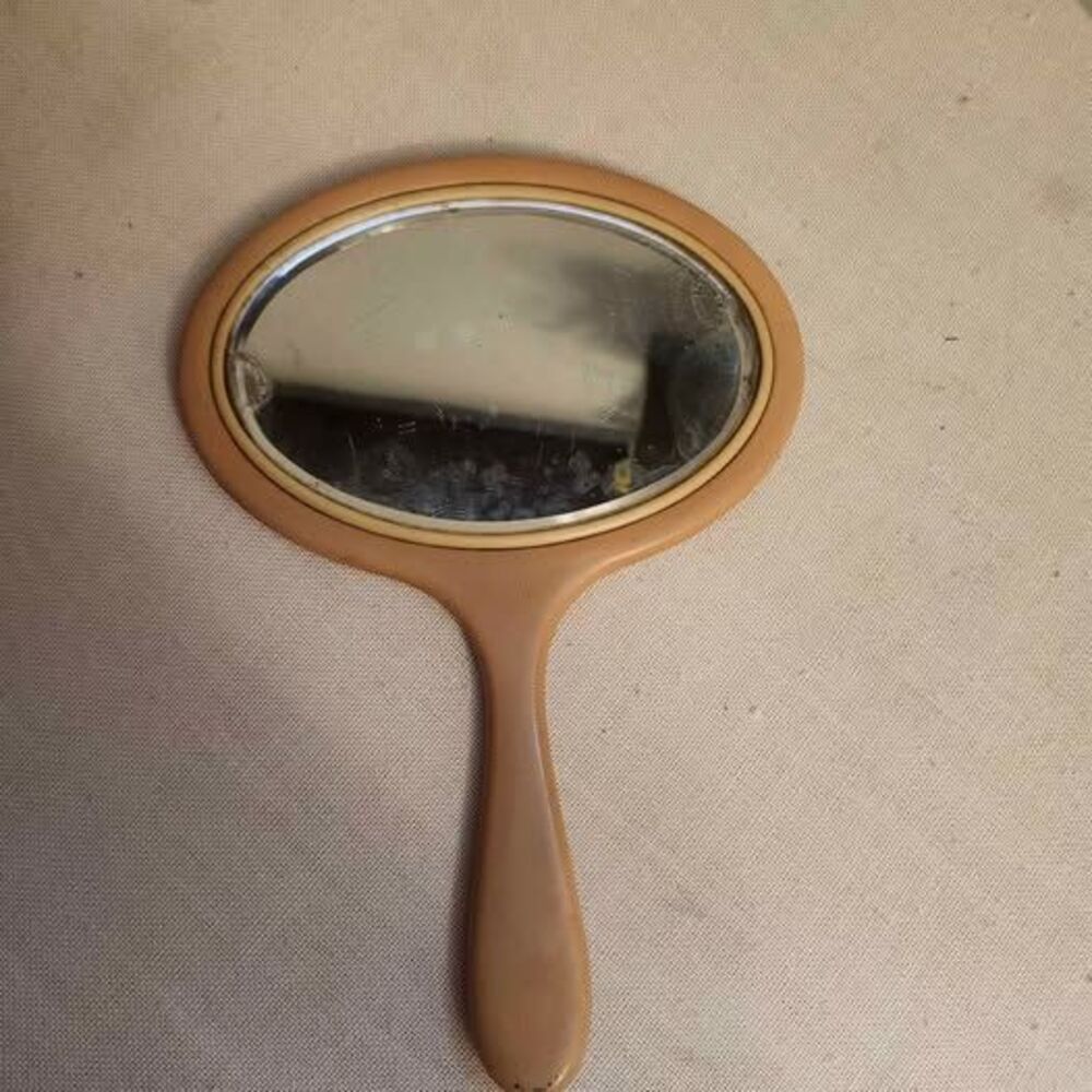 Vintage 1920s Art Deco Celluloid Oval Hand Mirror - As Is